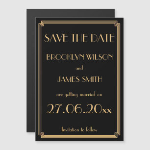 Magnetic Art Deco Black Wedding Save The Date Magnetic Invitation