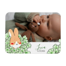 Magnetic baby birth announcement with Rabbit and f