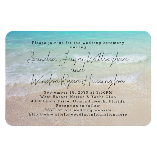 Magnetic Beach Background Wedding Invitation Magnet (Horizontal)