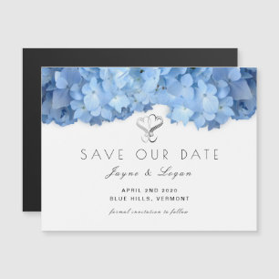 Magnetic Blue Floral Save Our Date Hearts Card
