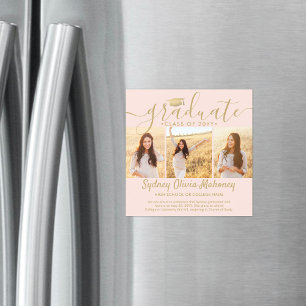 Magnetic Blush Gold Graduation Photo Announcement