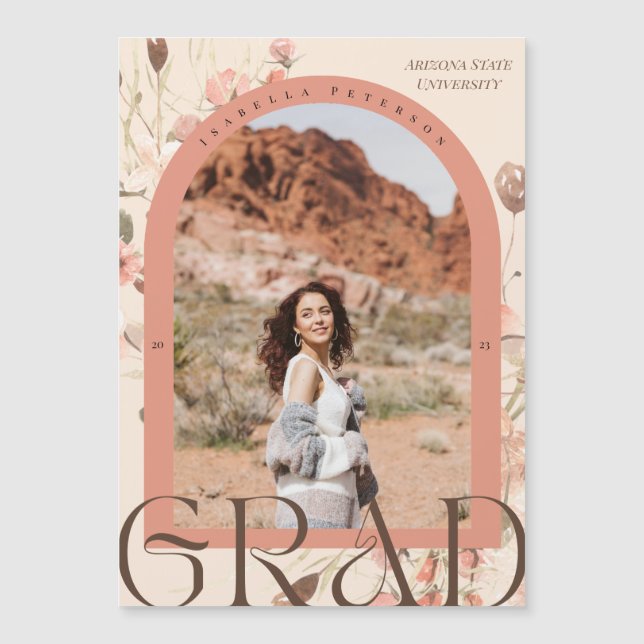 Magnetic Boho Floral Arch Frame Graduation Photo (Front)