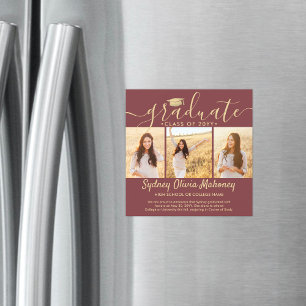 Magnetic Burgundy Graduation Photo Announcement