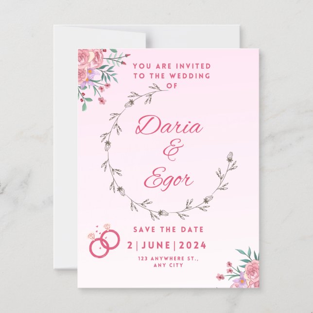 Magnetic Card wedding save the date invitation (Front)