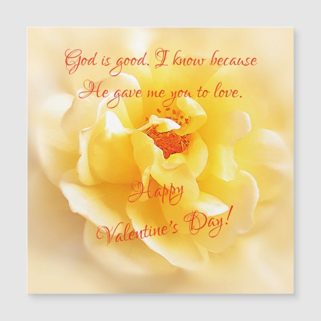 Magnetic Card White Yellow Rose Valentine's Day (Front)