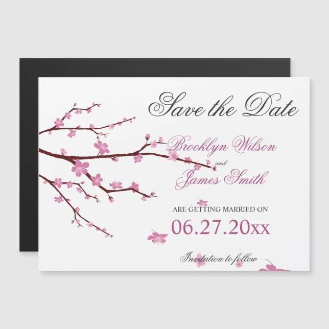 Magnetic Cherry Blossom Wedding Save The Date Magn Magnetic Invitation (Front/Back)