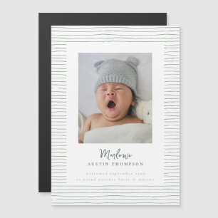 Magnetic Classic Green Striped Birth Announcement