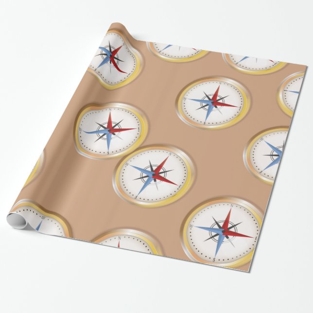 Magnetic Compass pattern Wrapping Paper (Unrolled)