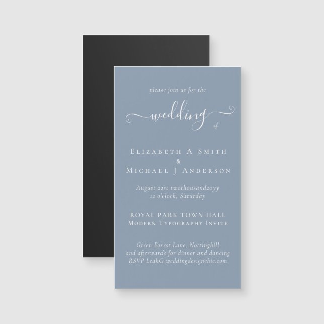 MAGNETIC DUSTY BLUE Wedding Invite Save Date (Front/Back)