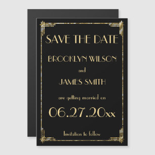 Magnetic Gold Foil Art Deco Wedding Save The Date Invitation