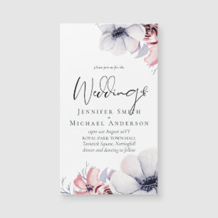 Magnetic Navy Blue Coral Floral Script Wedding Set