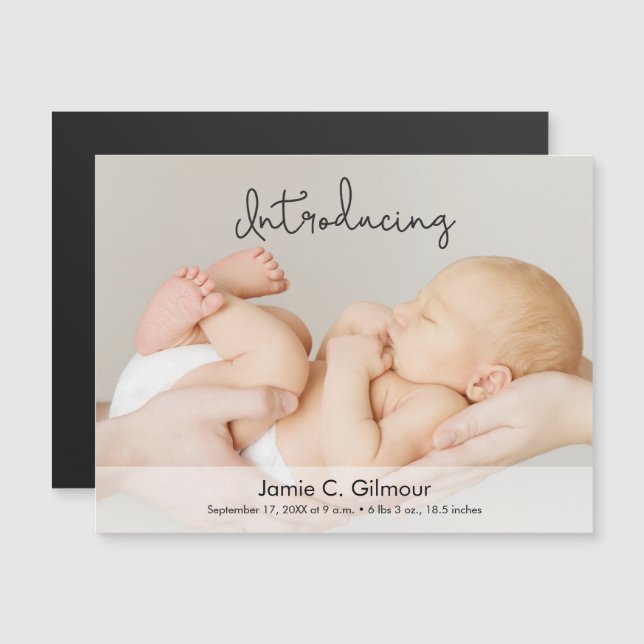 Magnetic photo baby birth announcement card (Front/Back)