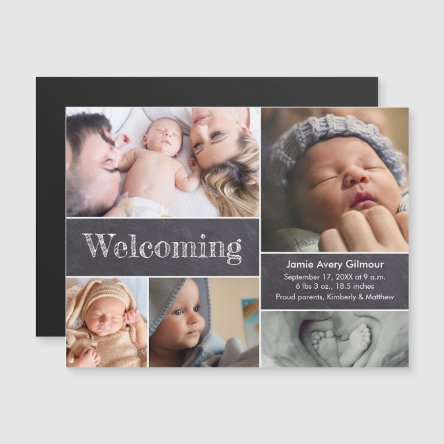 Magnetic photo collage Welcoming baby birth Magnetic Invitation (Front/Back)