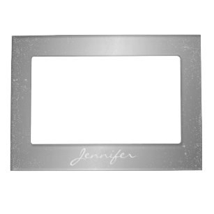 Magnetic Picture Frame - Silver Confetti Name
