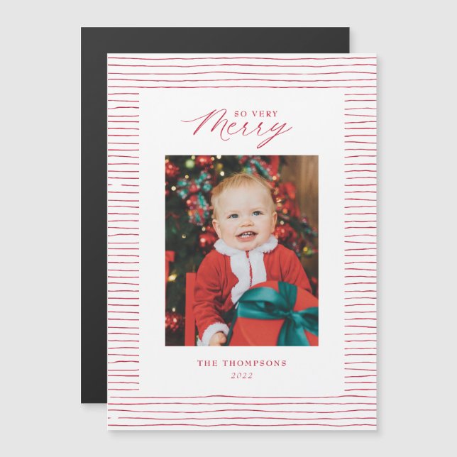 Magnetic Red Striped So Very Merry Photo Card (Front/Back)