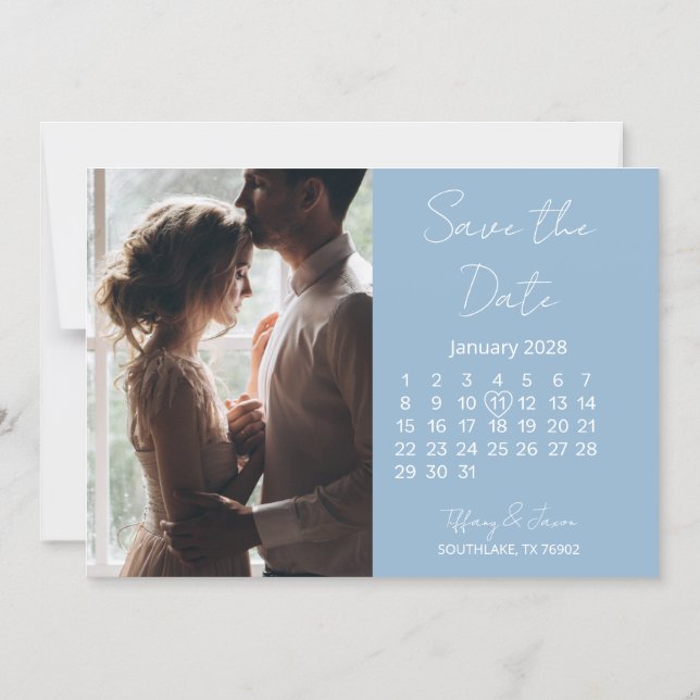 Magnetic Save the Date 31 Days Calendar Light Blue Invitation (Front)