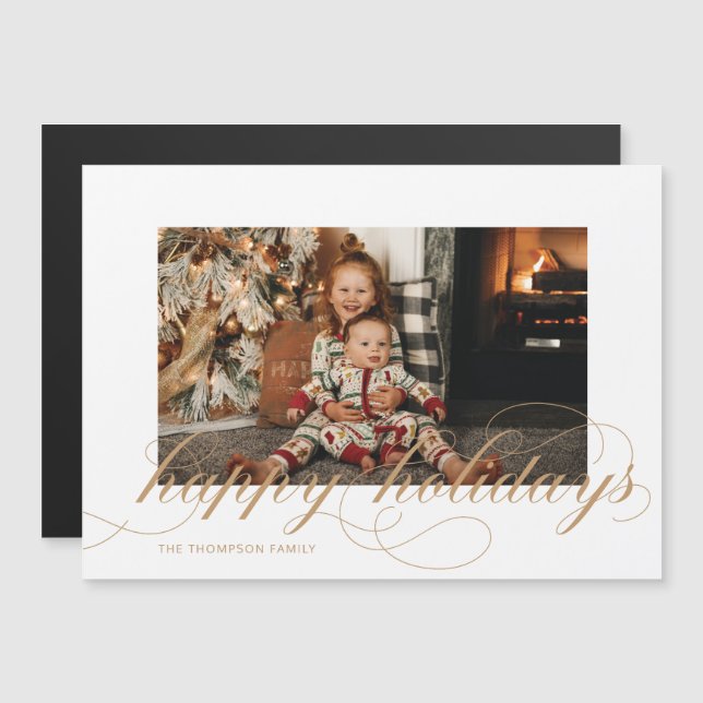 Magnetic Script Happy Holidays Elegant Photo Card (Front/Back)