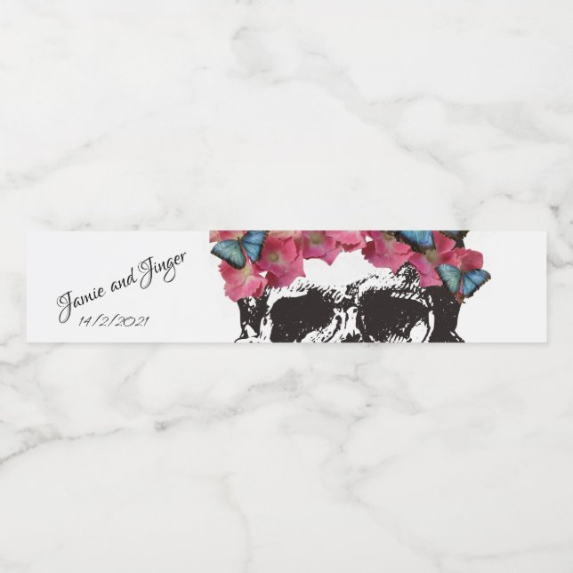 Magnetic Skull Wedding Water Bottle Label (Single Label)