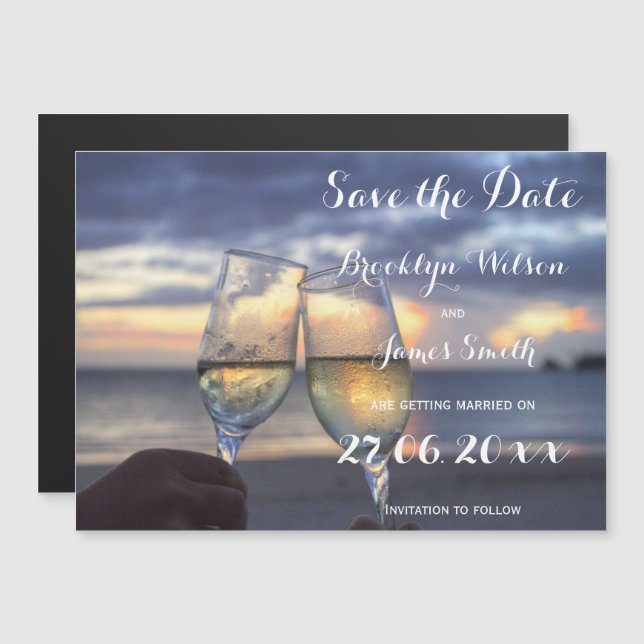 Magnetic Sunset On The Beach Wedding Save The Date Magnetic Invitation (Front/Back)