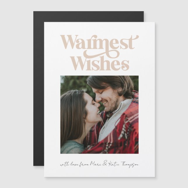 Magnetic Warmest Wishes Modern Holiday Photo Card (Front/Back)