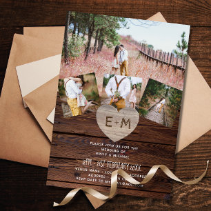 Magnetic Wedding Invite Rustic Photo Collage Barn