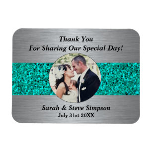 Magnetic Wedding Photograph Teal Thank You Memento Magnet