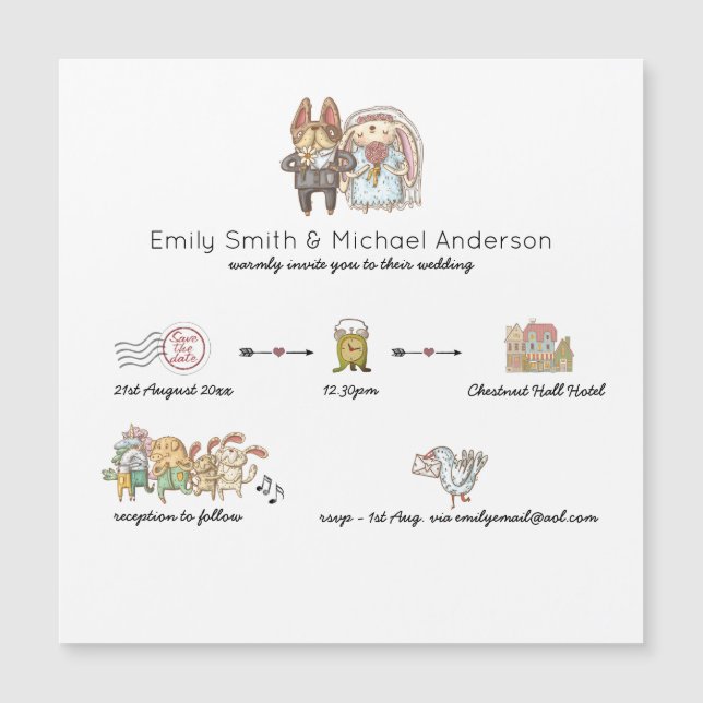 Magnetic Whimsical Timeline Wedding Invitations (Front)