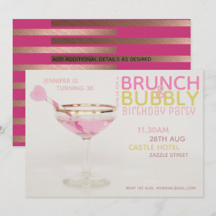 Magnificent 30th BRUNCH BUBBLY Cocktail PINK GOLD Invitation