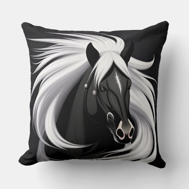 Magnificent Black Horse Cushion (Front)