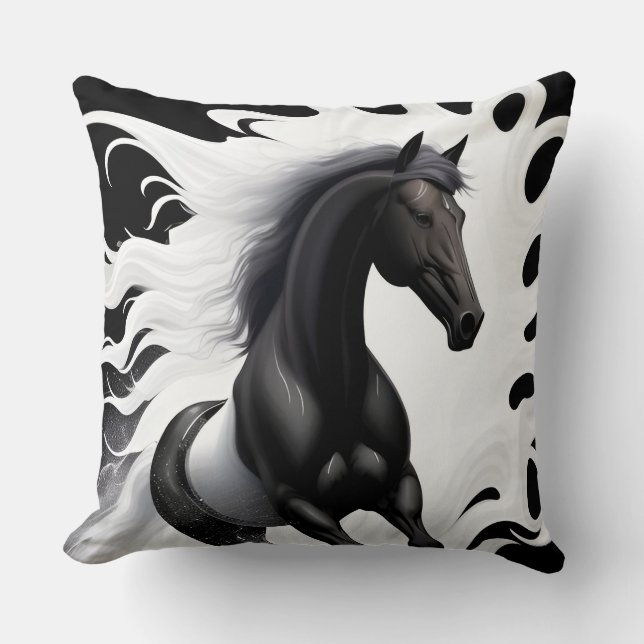 Magnificent Black Horse Cushion (Front)