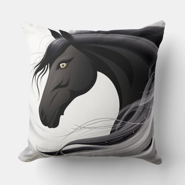 Magnificent Black Horse Cushion (Front)