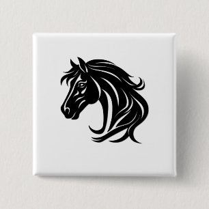 Magnificent Black Horse Head   15 Cm Square Badge