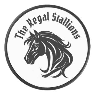 Magnificent Black Horse Head Add Title Hockey Puck