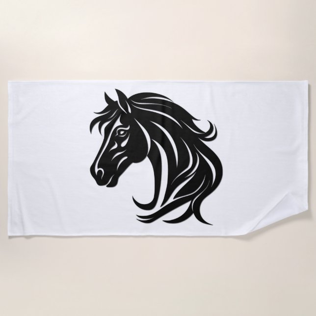 Magnificent Black Horse Head   Beach Towel (Front)