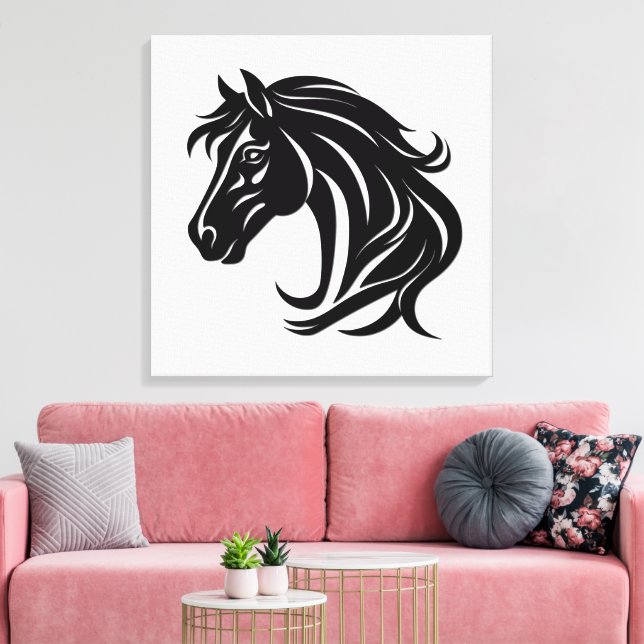 Magnificent Black Horse Head   Canvas Print (Insitu(LivingRoom))