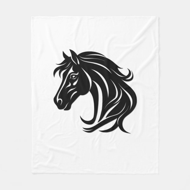 Magnificent Black Horse Head   Fleece Blanket (Front)