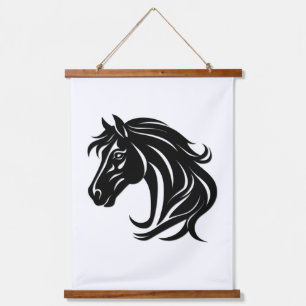 Magnificent Black Horse Head Hanging Tapestry
