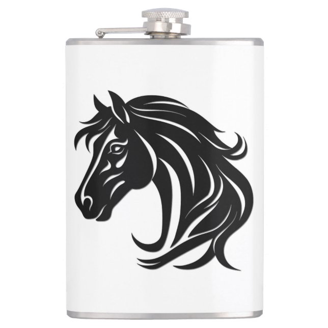 Magnificent Black Horse Head   Hip Flask (Front)