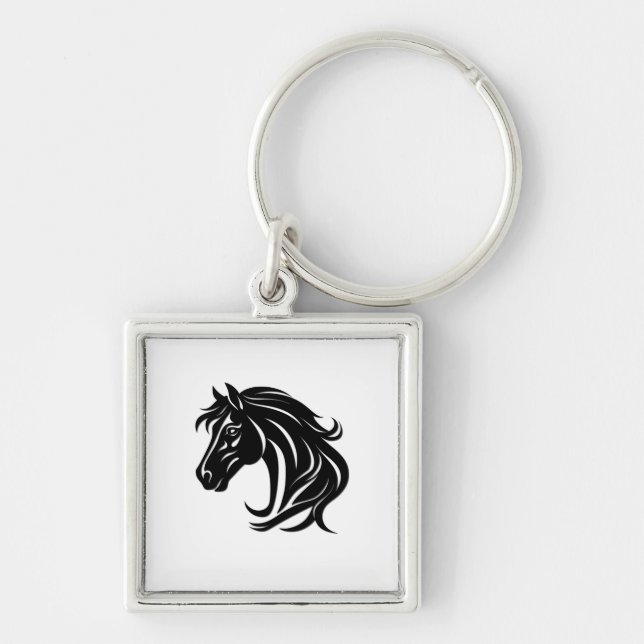 Magnificent Black Horse Head   Key Ring (Front)