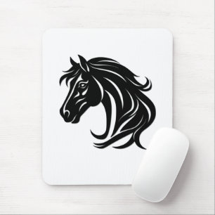 Magnificent Black Horse Head   Mouse Mat