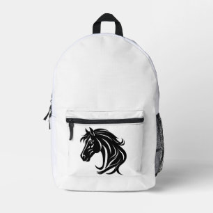 Magnificent Black Horse Head   Printed Backpack