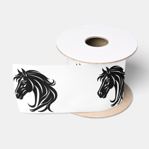 Magnificent Black Horse Head Satin Ribbon