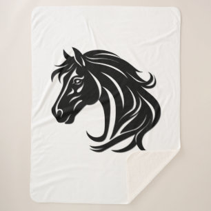 Magnificent Black Horse Head   Sherpa Blanket
