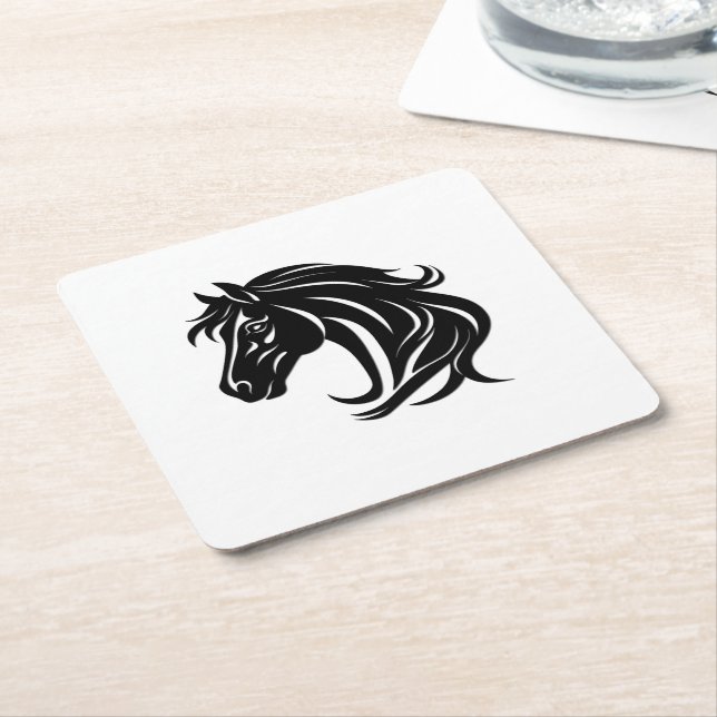 Magnificent Black Horse Head   Square Paper Coaster (Angled)