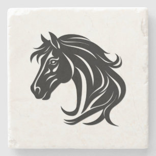 Magnificent Black Horse Head Stone Coaster