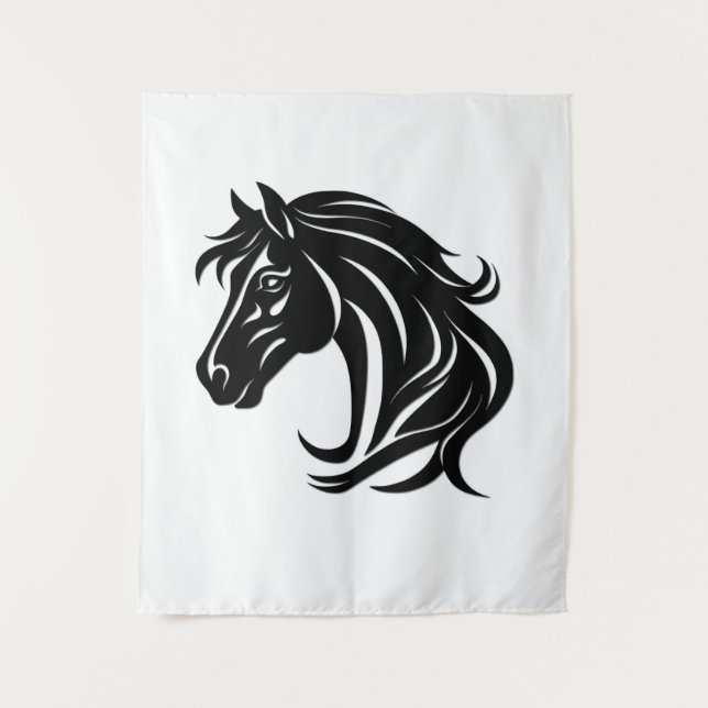 Magnificent Black Horse Head   Tapestry (Front)