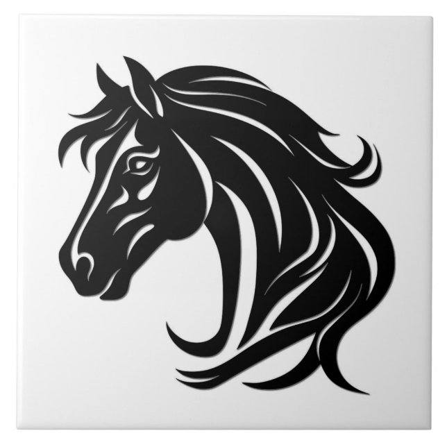 Magnificent Black Horse Head   Tile (Front)