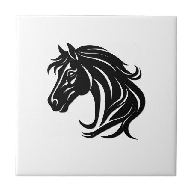 Magnificent Black Horse Head   Tile (Front)