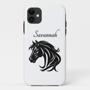 Magnificent Black Horse Head with Name iPhone 11 Case