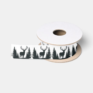 Magnificent Buck Among Pine Trees Satin Ribbon